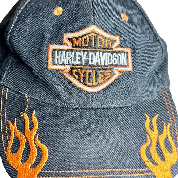 Vintage Harley Davidson Motorcycles Embroidered Flames Logo Strapback Hat Cap - Picture 10 of 11